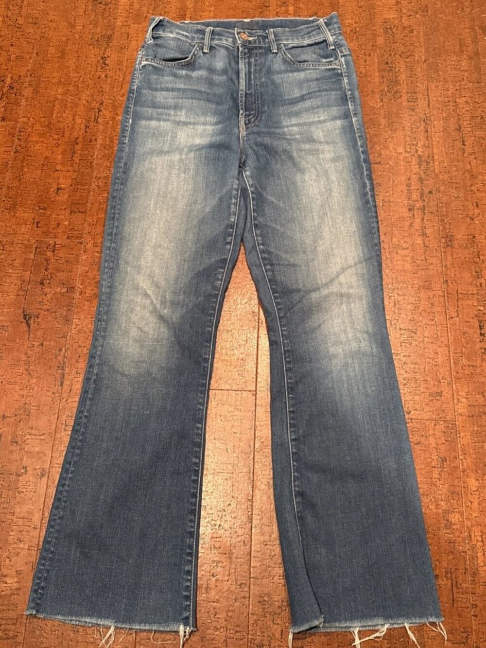 Mother Women’s 26 High Rise Cropped Bootcut The Hustler Ankle Fray Jeans Denim
